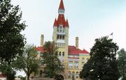 320 S 5TH AVE, a Romanesque Revival courthouse, built in West Bend, Wisconsin in 1889.