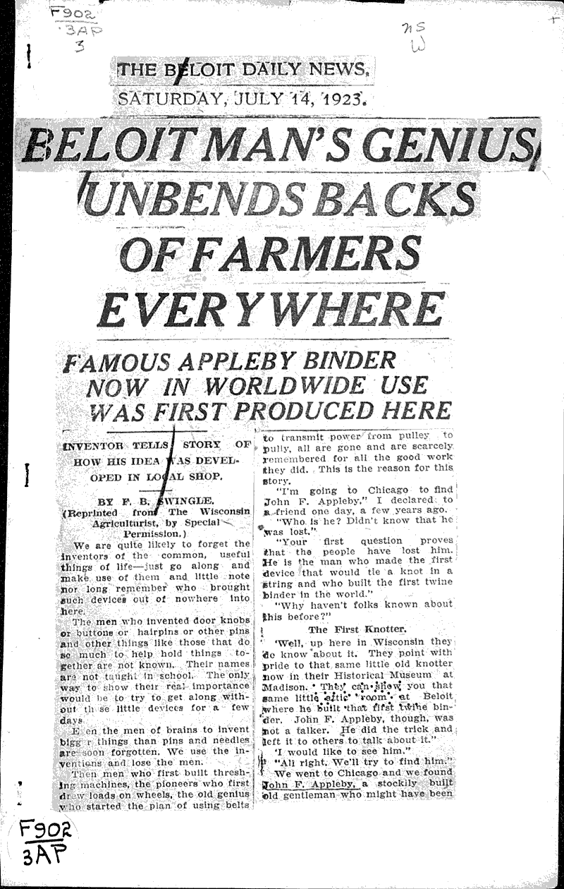  Source: Beloit Daily News Topics: Agriculture Date: 1923-07-14