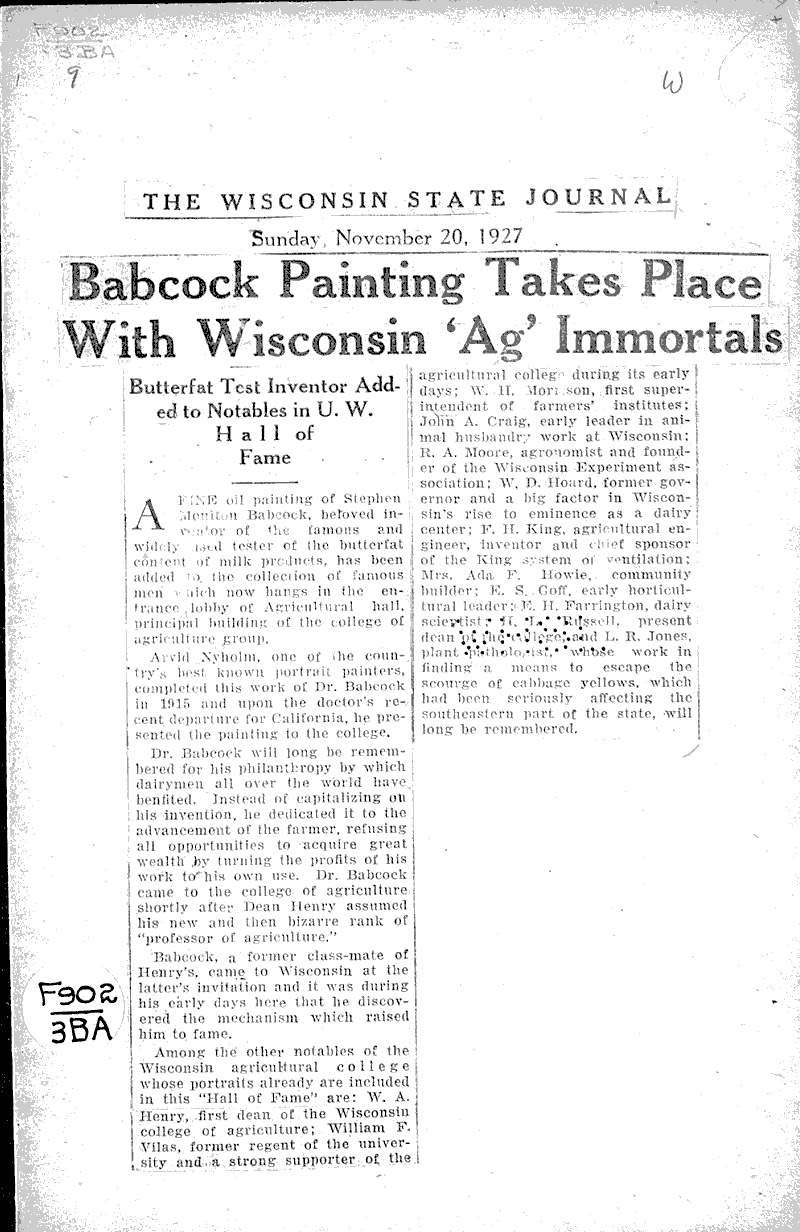  Source: Wisconsin State Journal Topics: Agriculture Date: 1927-11-20