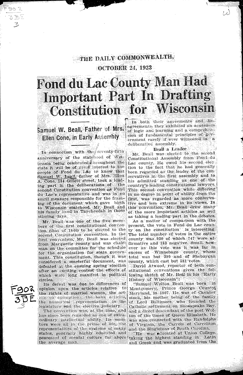  Source: Fond du Lac Commonwealth-Reporter Topics: Government and Politics Date: 1923-10-24