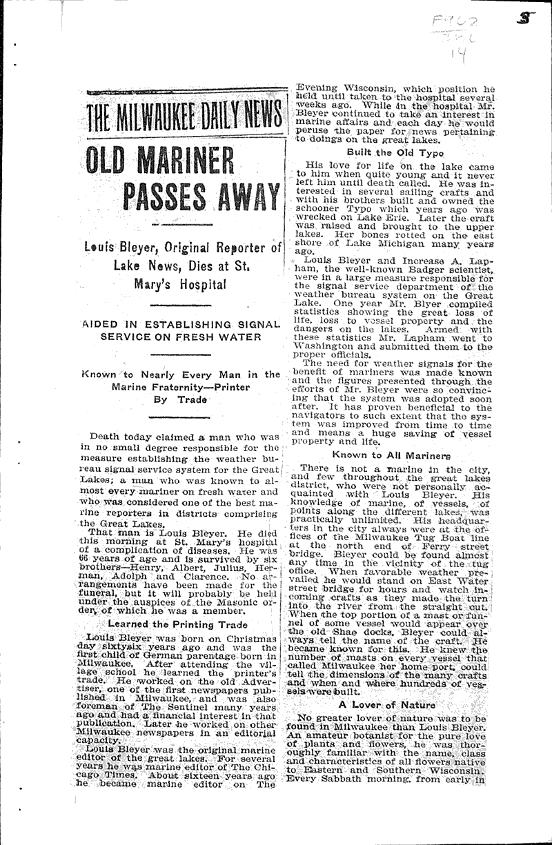  Source: Milwaukee Daily News Topics: Transportation Date: 1903-05-14