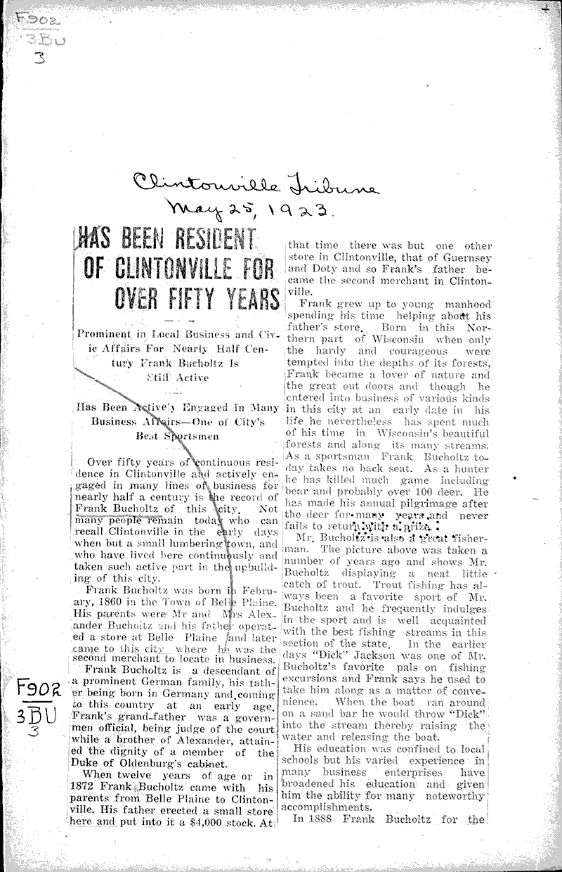  Source: Clintonville Tribune Date: 1923-05-25