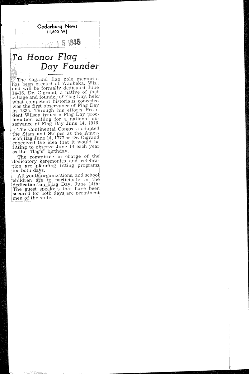  Source: Cedarburg News Date: 1946-05-15