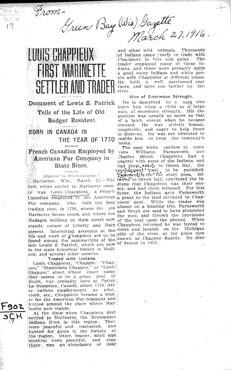  Source: Green Bay Gazette Date: 1916-03-27