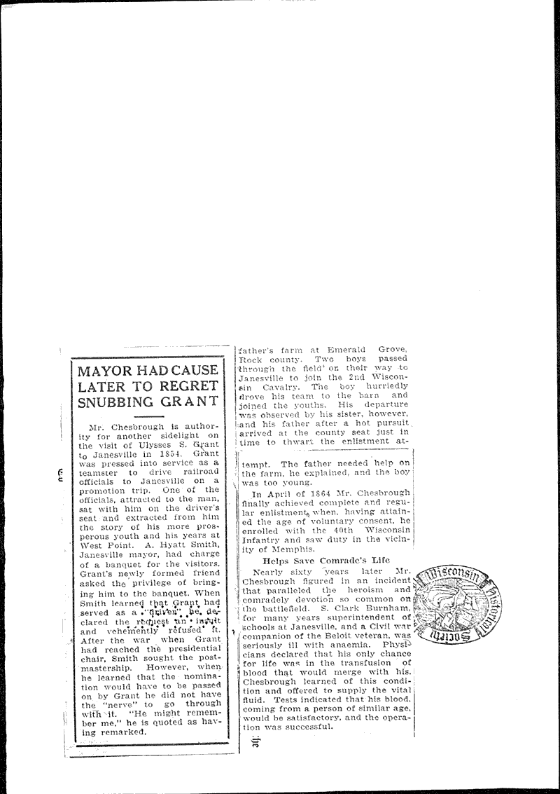  Source: Beloit Daily News Topics: Civil War Date: 1923-06-02