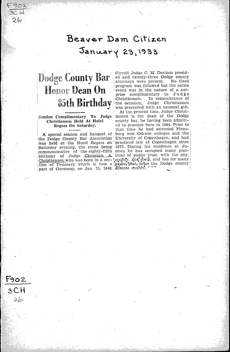 Source: Beaver Dam Daily Citizen Date: 1933-01-23