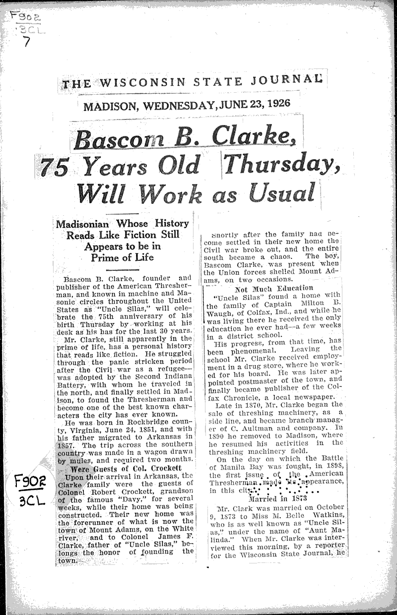  Source: Wisconsin State Journal Date: 1926-06-23