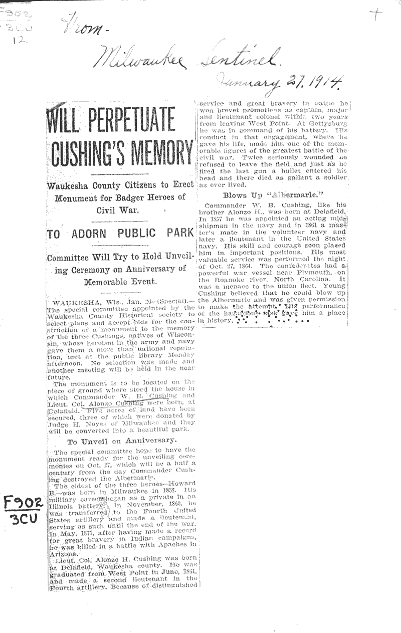  Source: Milwaukee Sentinel Topics: Wars Date: 1914-01-27