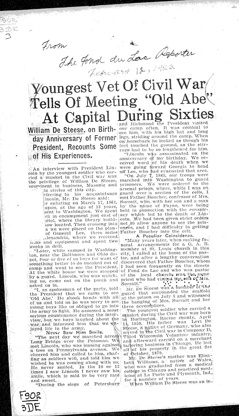 Source: Fond du Lac Daily Reporter Date: 1923-02-12