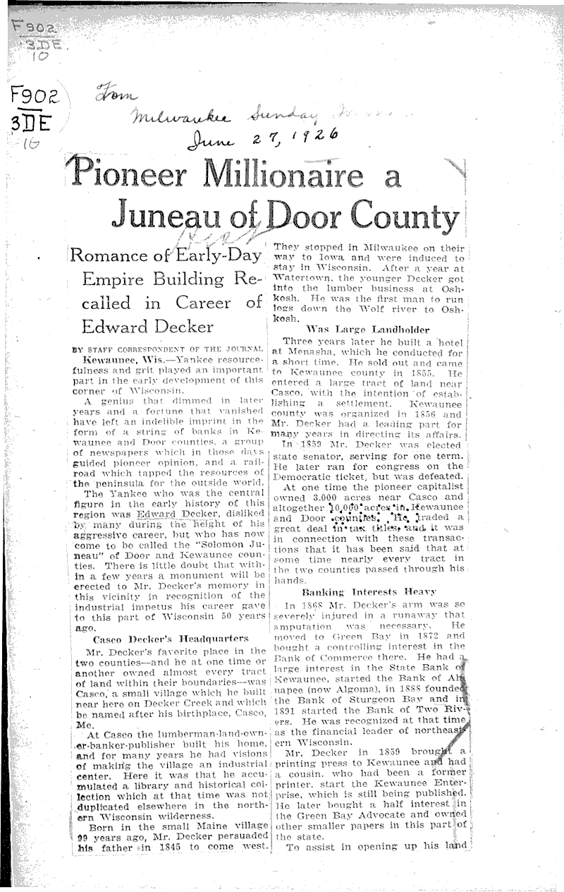  Source: Milwaukee Sunday Journal Date: 1926-06-27