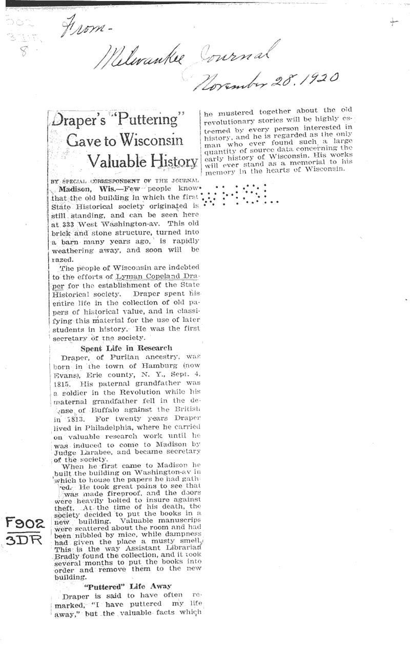  Source: Milwaukee Journal Topics: Education Date: 1920-11-28