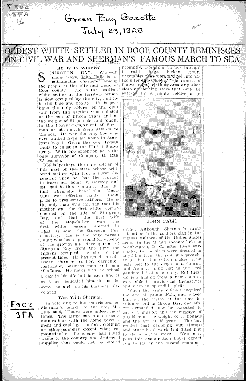  Source: Green Bay Gazette Topics: Civil War Date: 1928-07-23