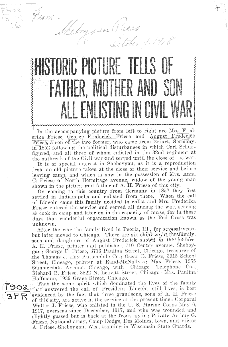 Source: Sheboygan Press Topics: Civil War Date: 1918-10-11