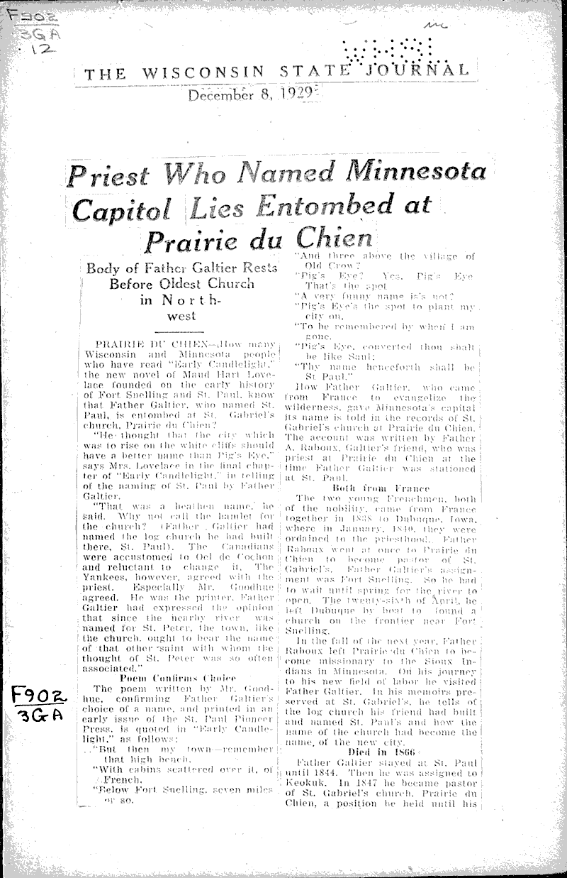  Source: Wisconsin State Journal Topics: Church History Date: 1929-12-08