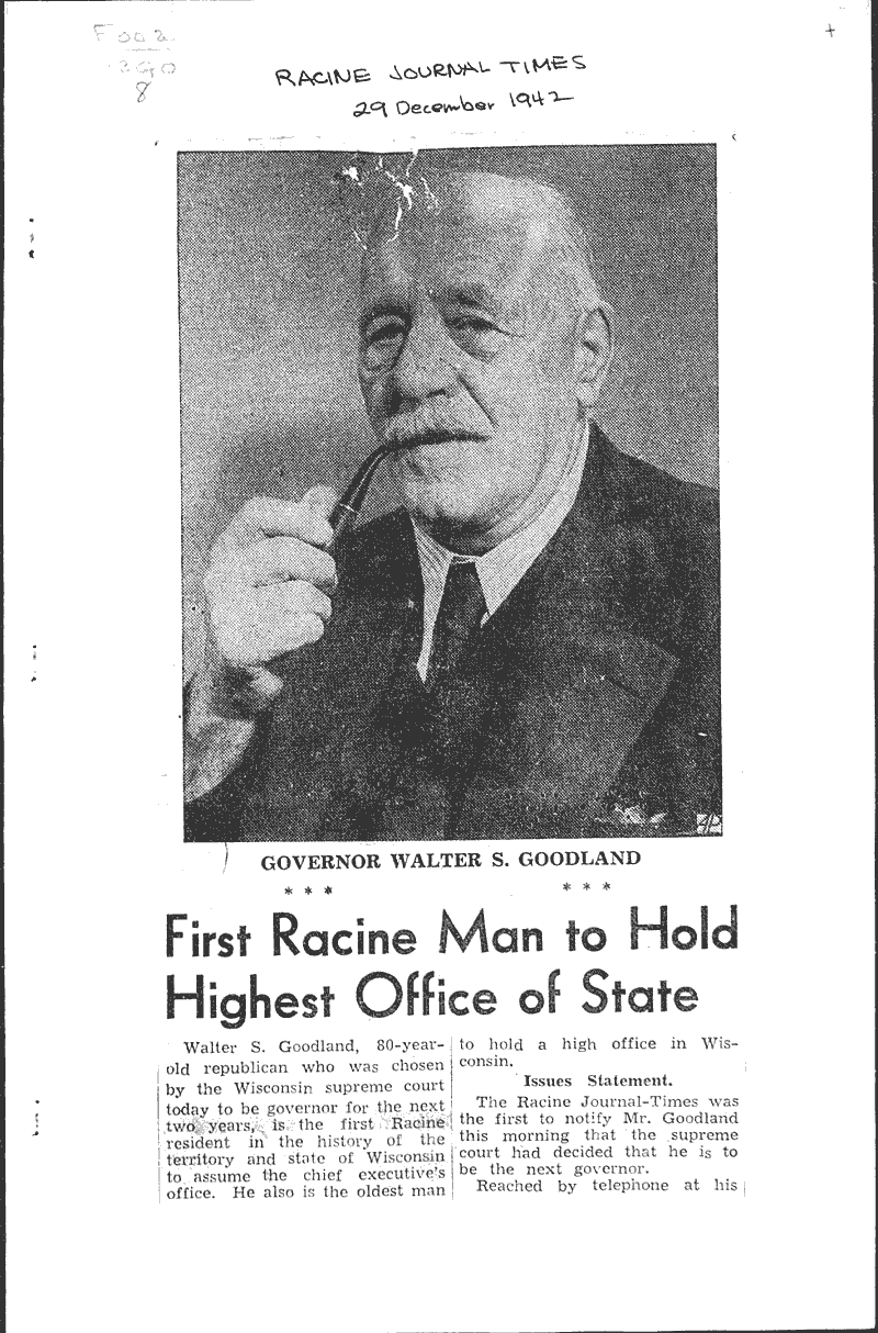  Source: Racine Journal-Times Topics: Government and Politics Date: 1942-12-29