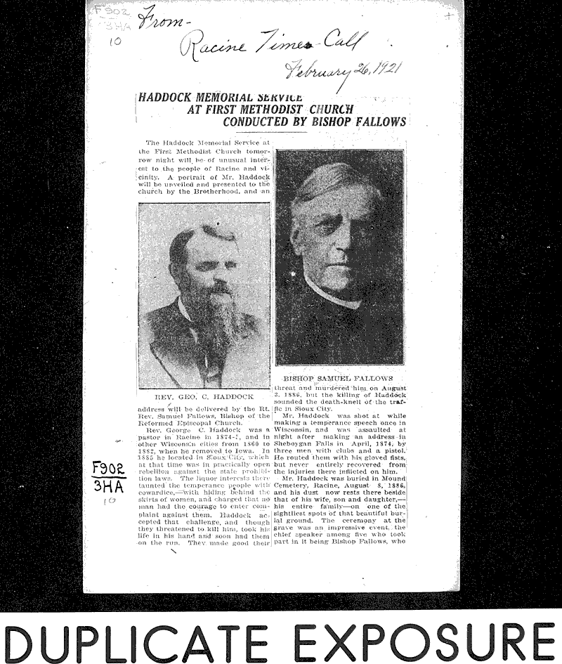  Source: Racine Times Call Topics: Church History Date: 1921-02-26