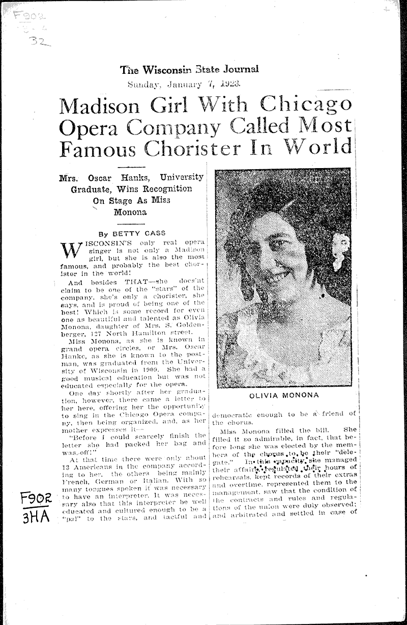 Source: Wisconsin State Journal Topics: Art and Music Date: 1923-01-07