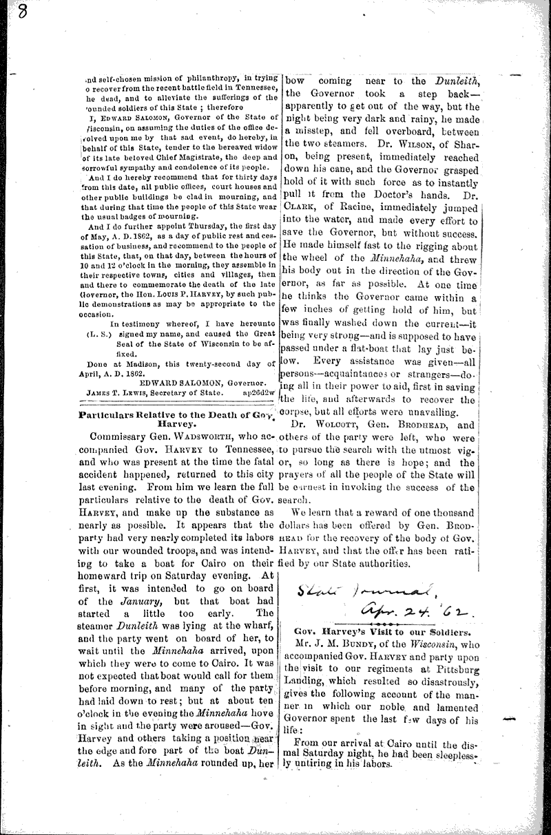  Source: Wisconsin State Journal Topics: Civil War Date: 1862-04-??