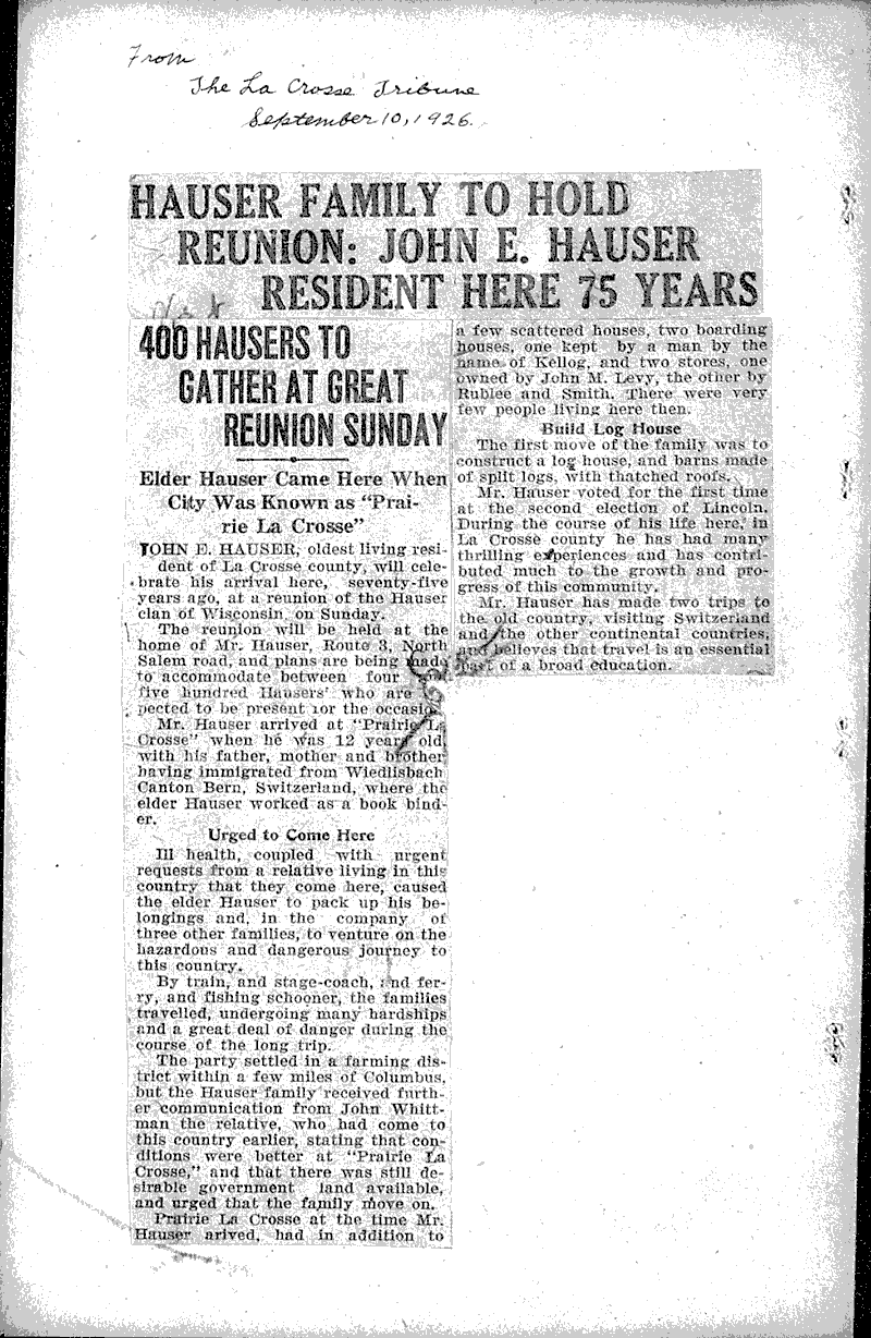  Source: LaCrosse Tribune Date: 1926-09-10