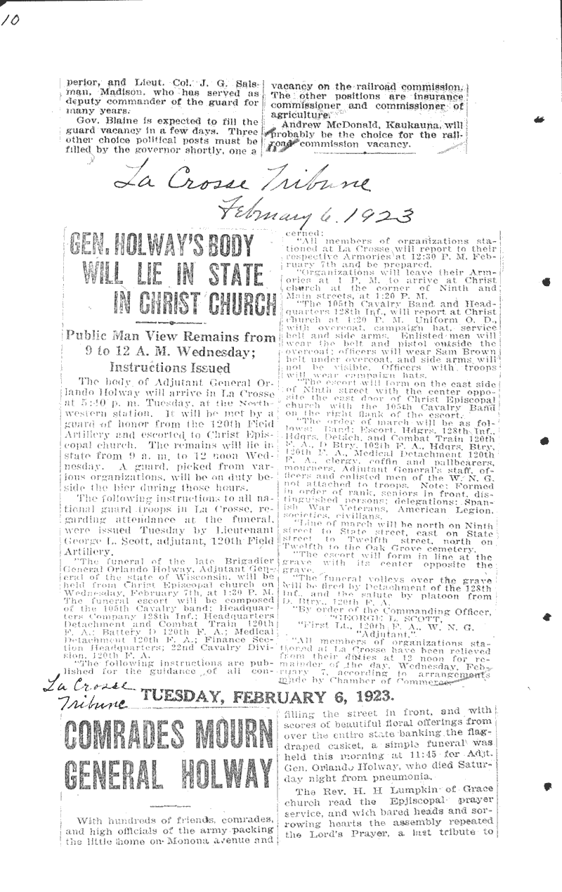  Source: LaCrosse Tribune Date: 1923-02-06