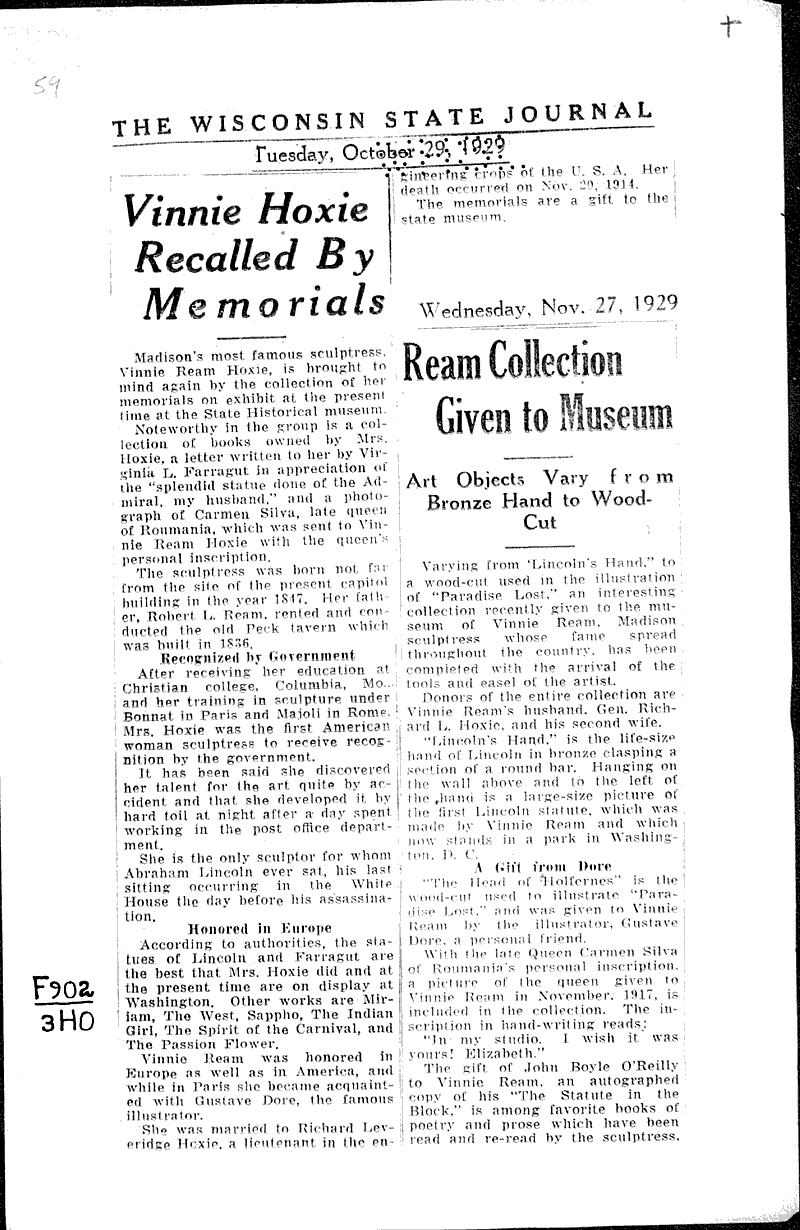  Source: Wisconsin State Journal Topics: Art and Music Date: 1929-10-29