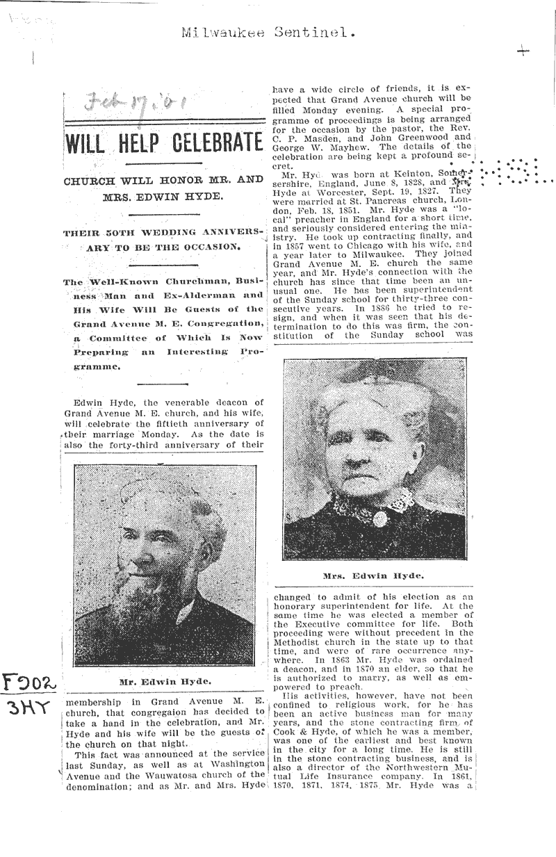  Source: Milwaukee Sentinel Topics: Church History Date: 1901-02-07