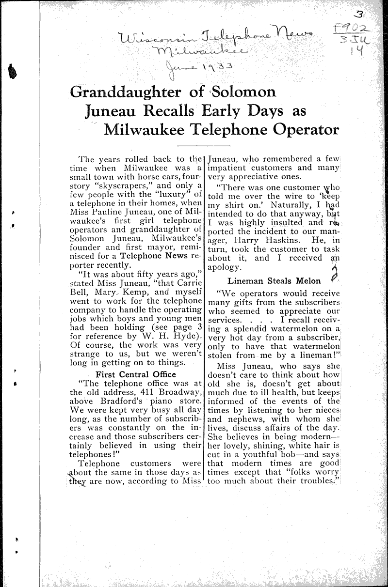  Source: Wisconsin Telephone News Date: 1933-06-??
