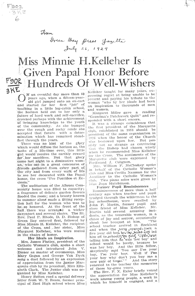  Source: Green Bay Press Gazette Date: 1927-07-26