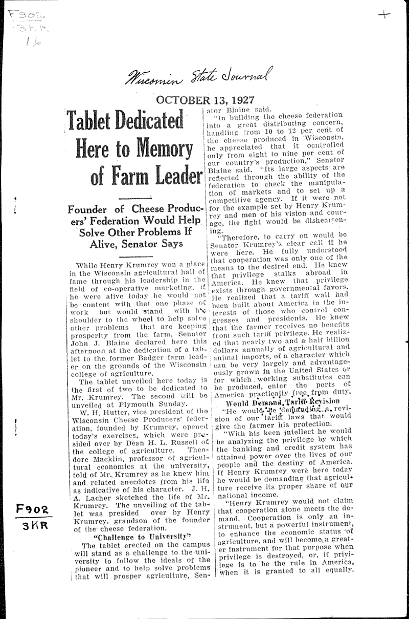  Source: Wisconsin State Journal Topics: Agriculture Date: 1927-10-13