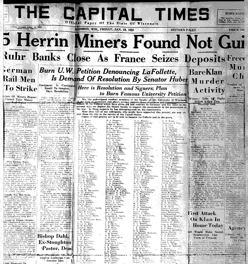  Source: Capital Times Date: 1923-01-19