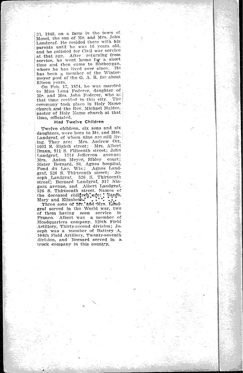  Source: Sheboygan Press Topics: Civil War Date: 1921-01-28
