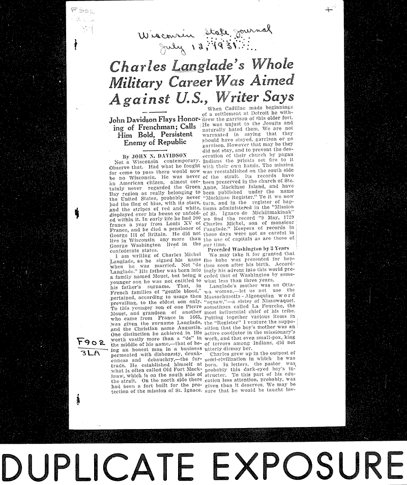  Source: Wisconsin State Journal Date: 1931-07-12