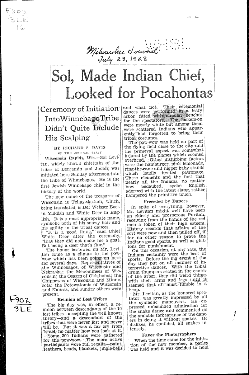  Source: Milwaukee Journal Topics: Indians and Native Peoples Date: 1928-07-23