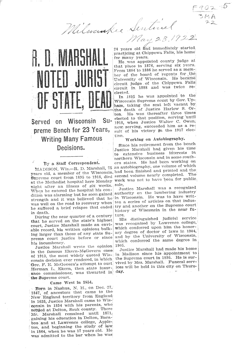  Source: Milwaukee Sentinel Topics: Government and Politics Date: 1922-05-23