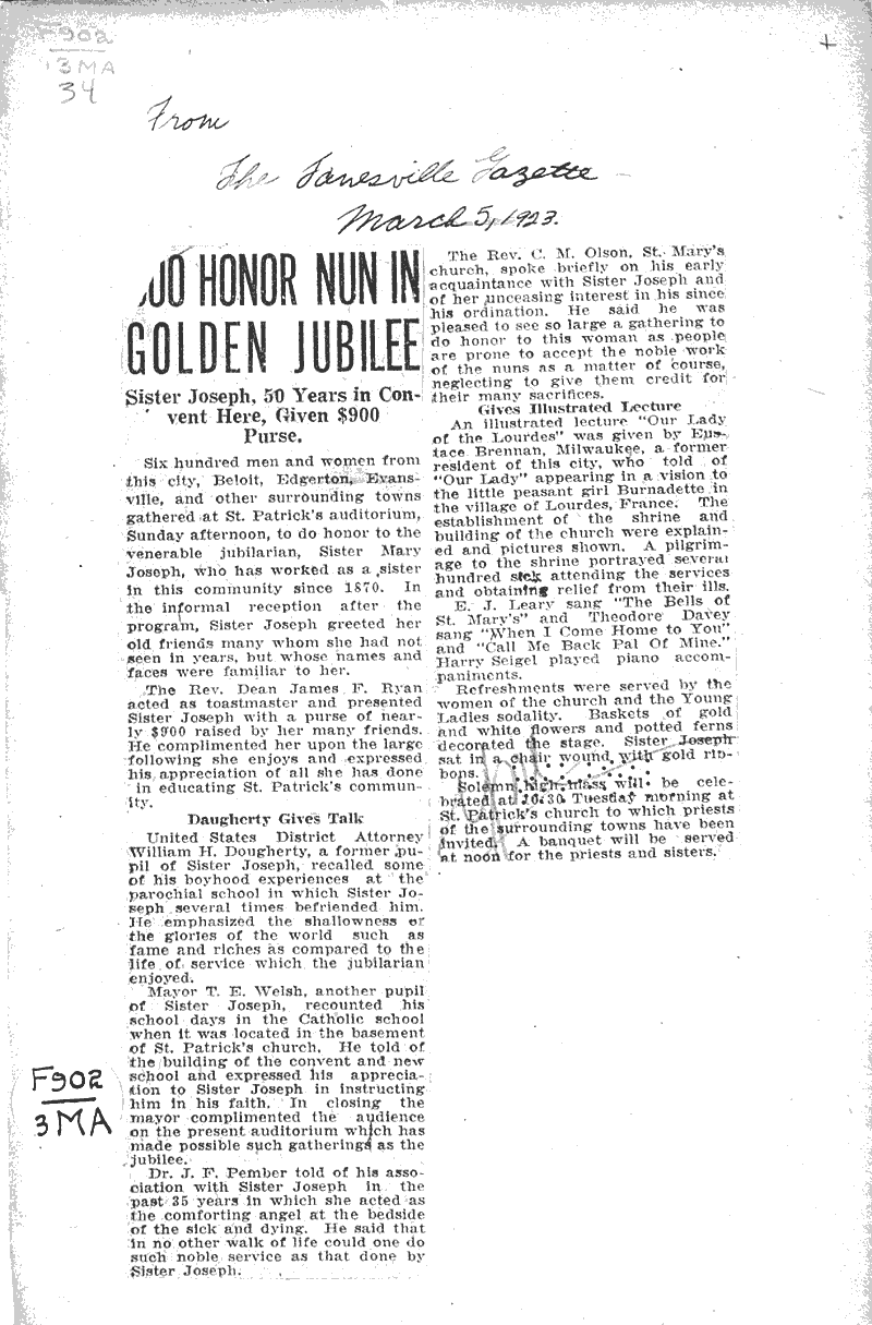  Source: Janesville Gazette Topics: Church History Date: 1923-03-05