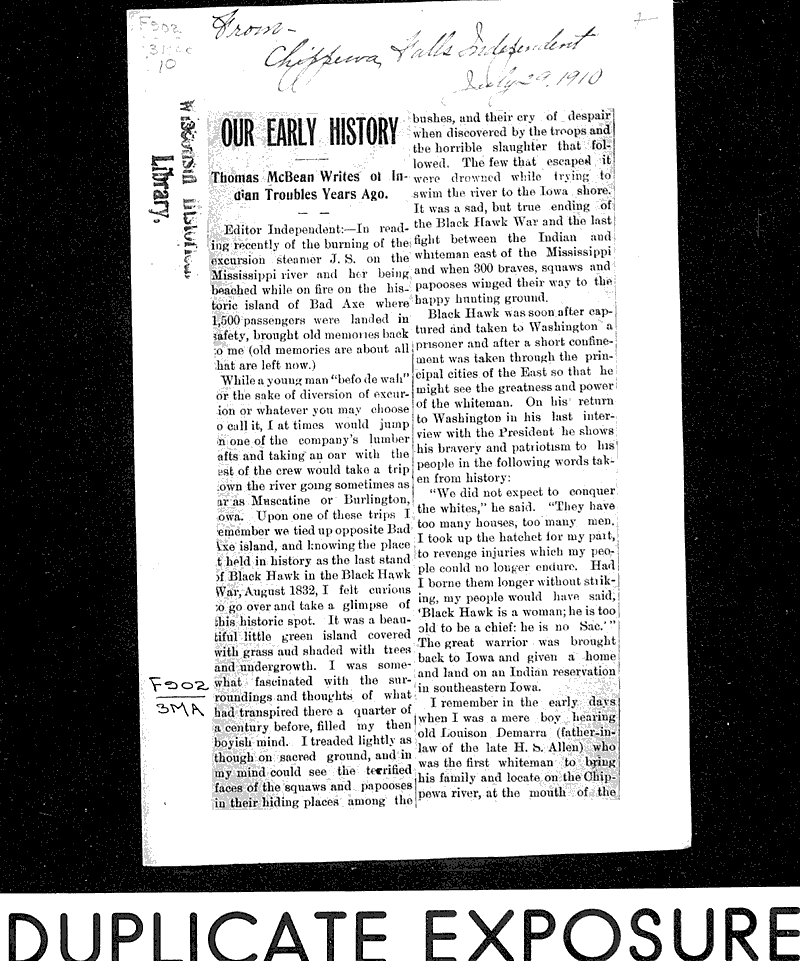  Source: Chippewa Falls Independent Topics: Wars Date: 1910-07-29