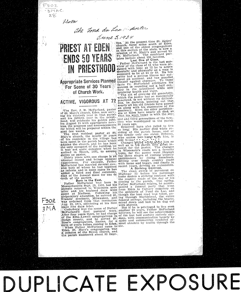  Source: Fond du Lac Daily Reporter Topics: Church History Date: 1924-06-05