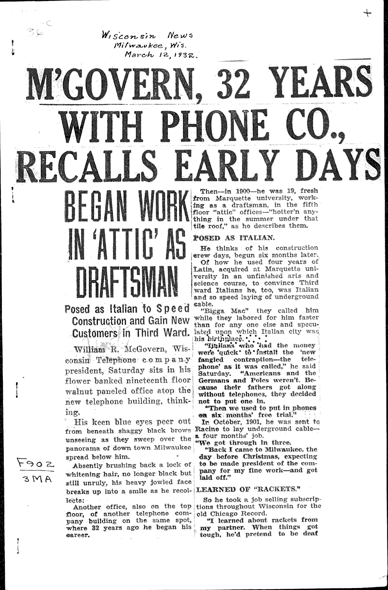  Source: Wisconsin News Topics: Industry Date: 1932-03-12