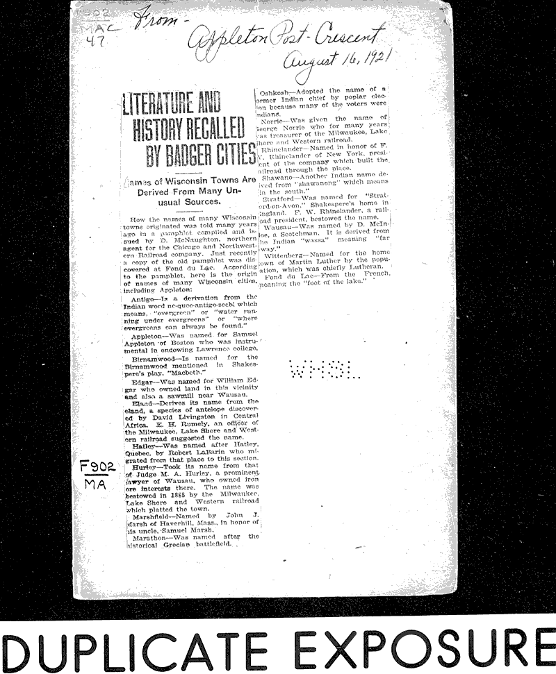  Source: Appleton Post-Crescent Date: 1921-08-16