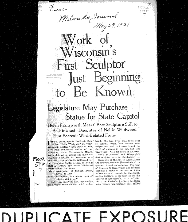  Source: Milwaukee Journal Topics: Art and Music Date: 1921-05-29