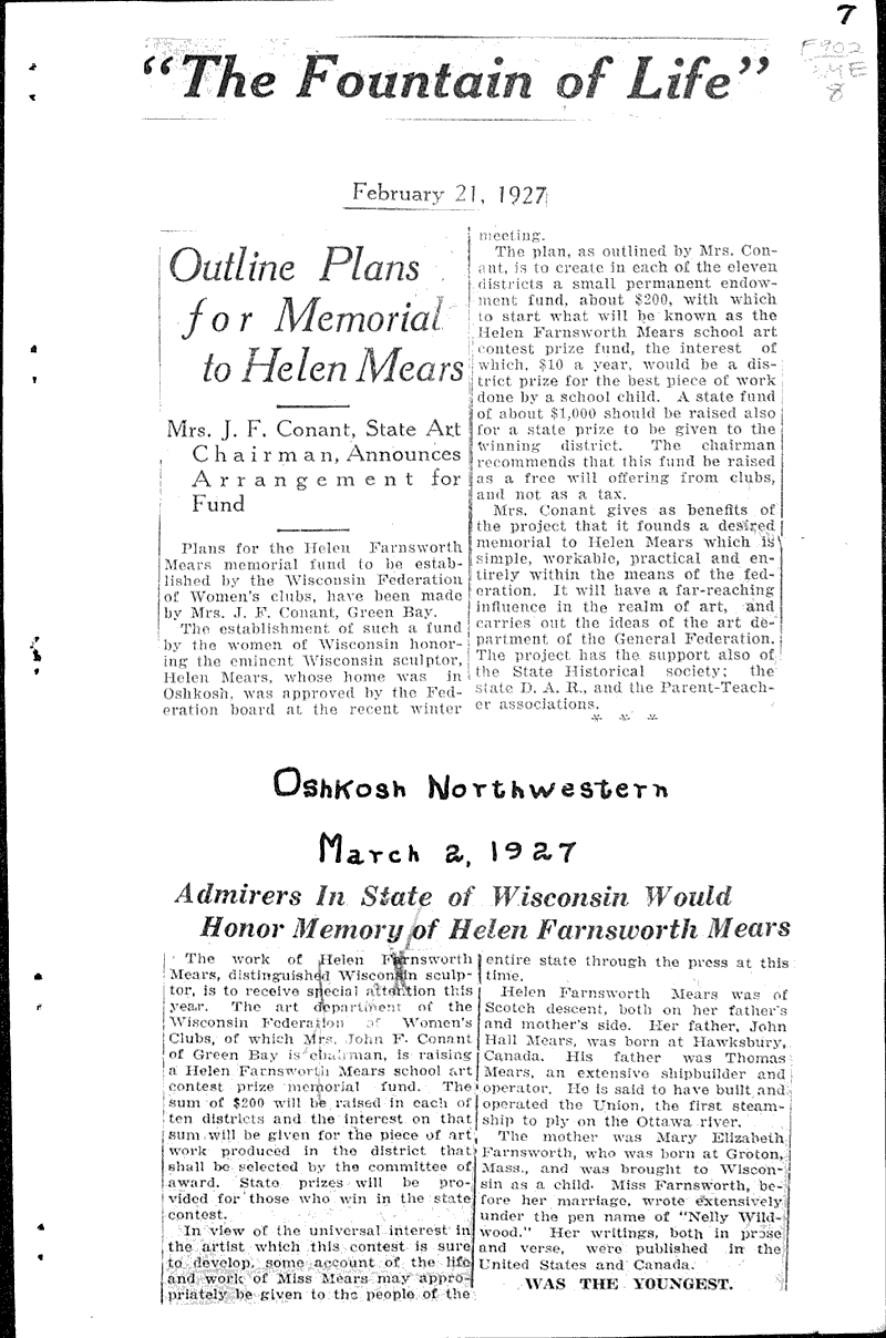  Source: Oshkosh Northwestern Topics: Art and Music Date: 1927-03-02