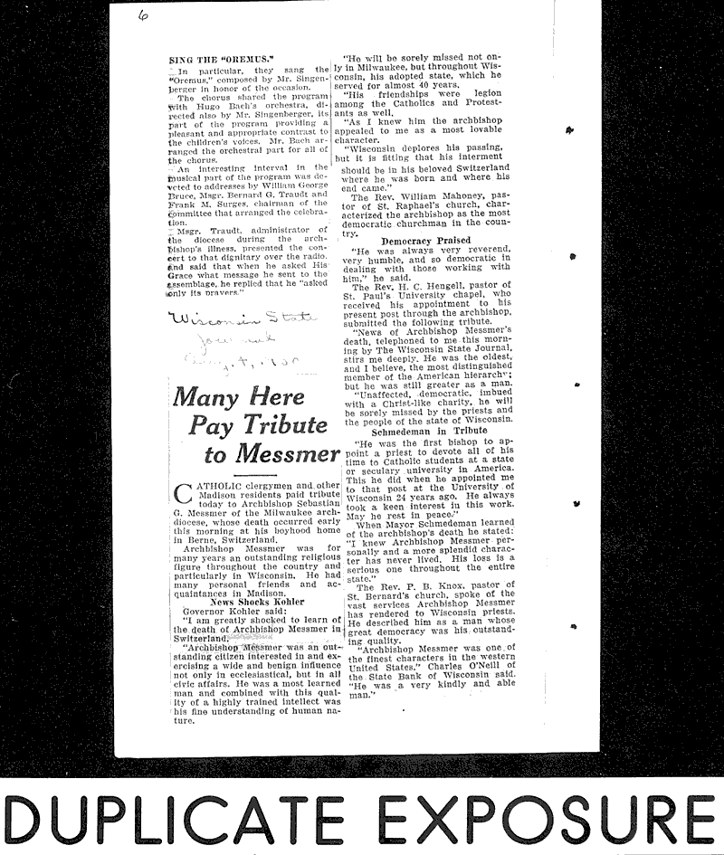  Source: Milwaukee Sentinel Topics: Church History Date: 1929-05-10