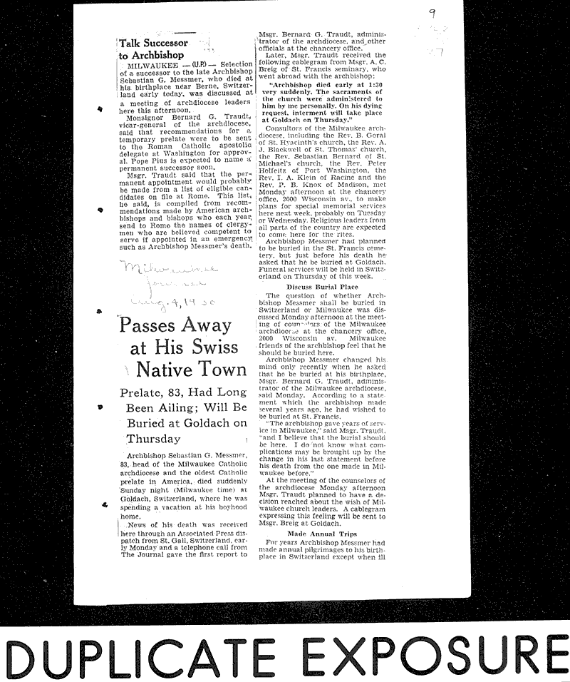  Source: Milwaukee Journal Topics: Church History Date: 1930-08-04
