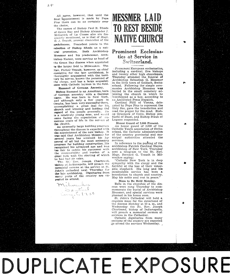  Source: Milwaukee Sentinel Topics: Church History Date: 1930-08-08