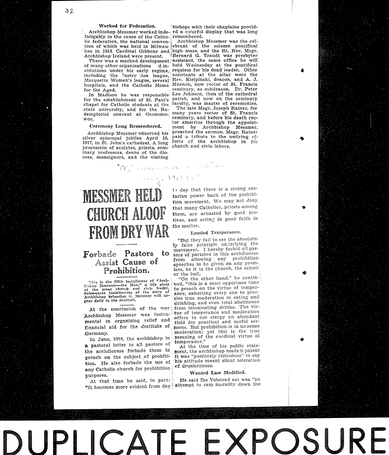  Source: Milwaukee Sentinel Topics: Church History Date: 1930-08-14