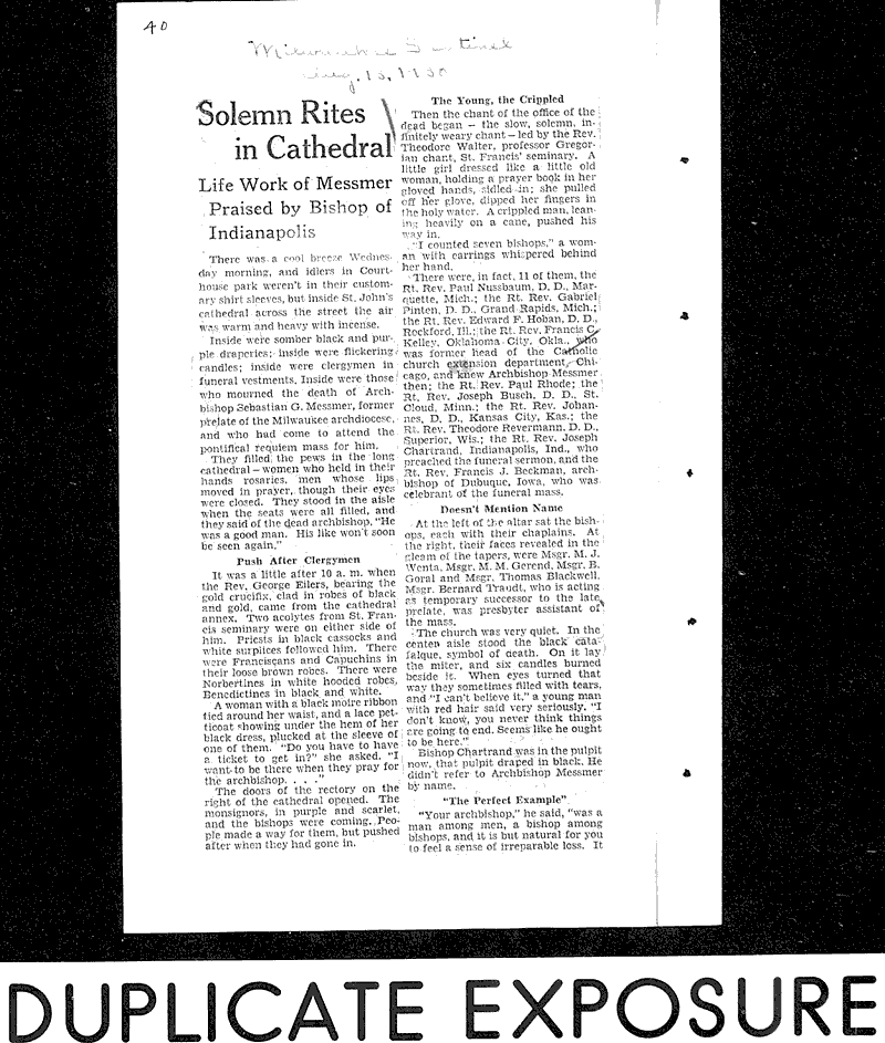  Source: Milwaukee Sentinel Topics: Church History Date: 1930-08-13