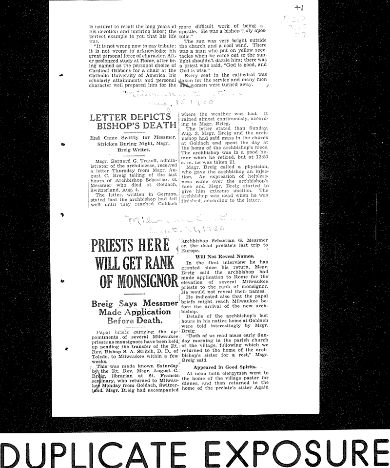  Source: Milwaukee Sentinel Topics: Church History Date: 1930-08-13