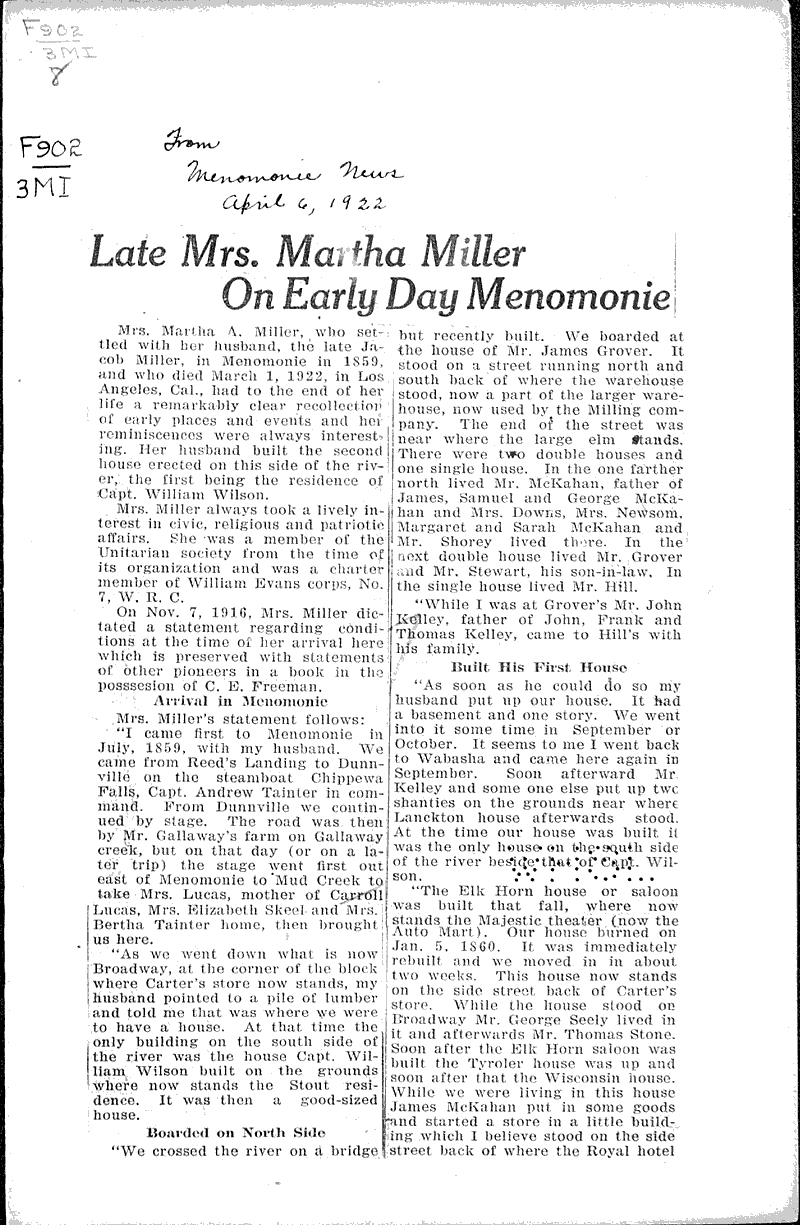  Source: Menomonie News Date: 1922-04-06