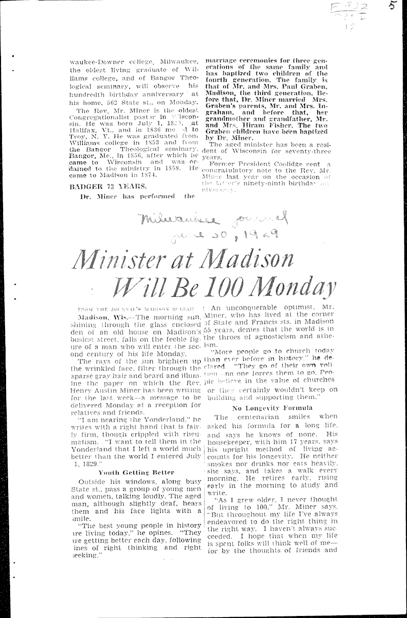  Source: Milwaukee Journal Topics: Church History Date: 1929-06-30
