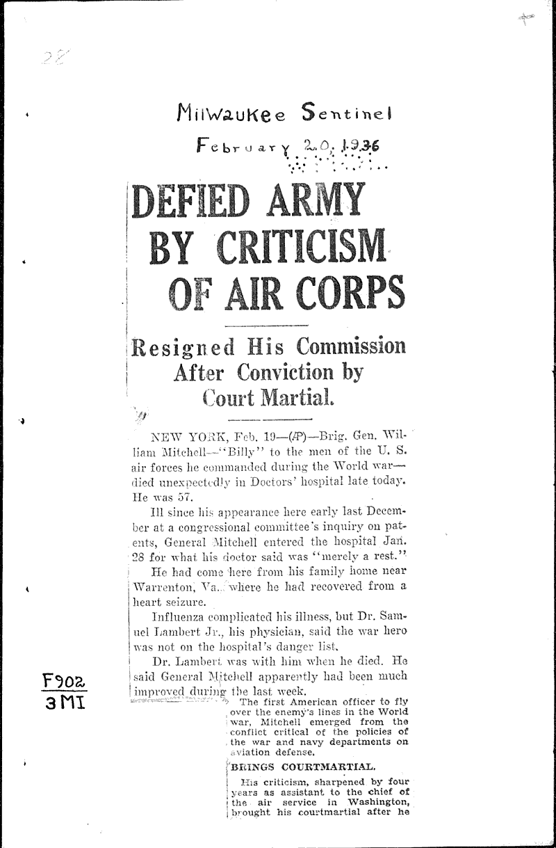  Source: Milwaukee Sentinel Topics: Wars Date: 1936-02-20